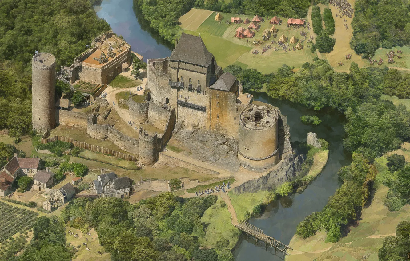 Photo wallpaper river, castle, camp, Money Shots, Age of Empires