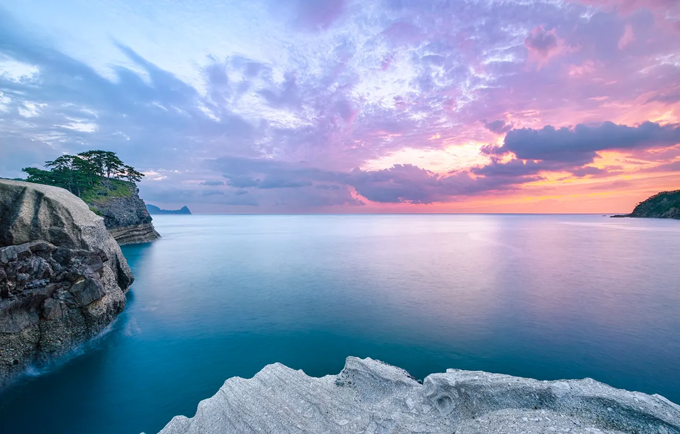 Photo wallpaper the sky, clouds, trees, sunset, mountains, nature, rocks, the evening