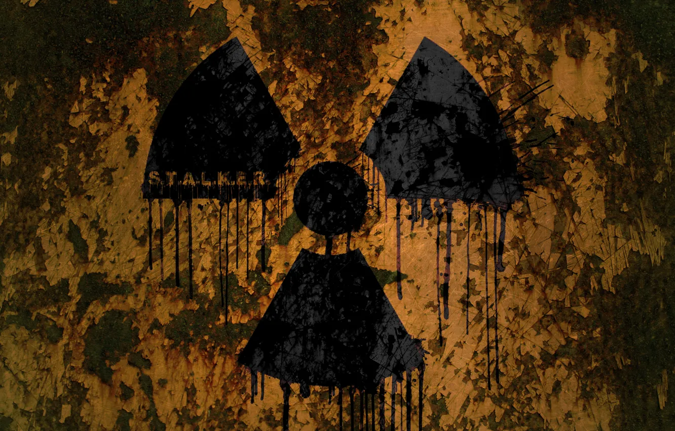 Photo wallpaper metal, rust, Glad to sign on metal, Radiation sign