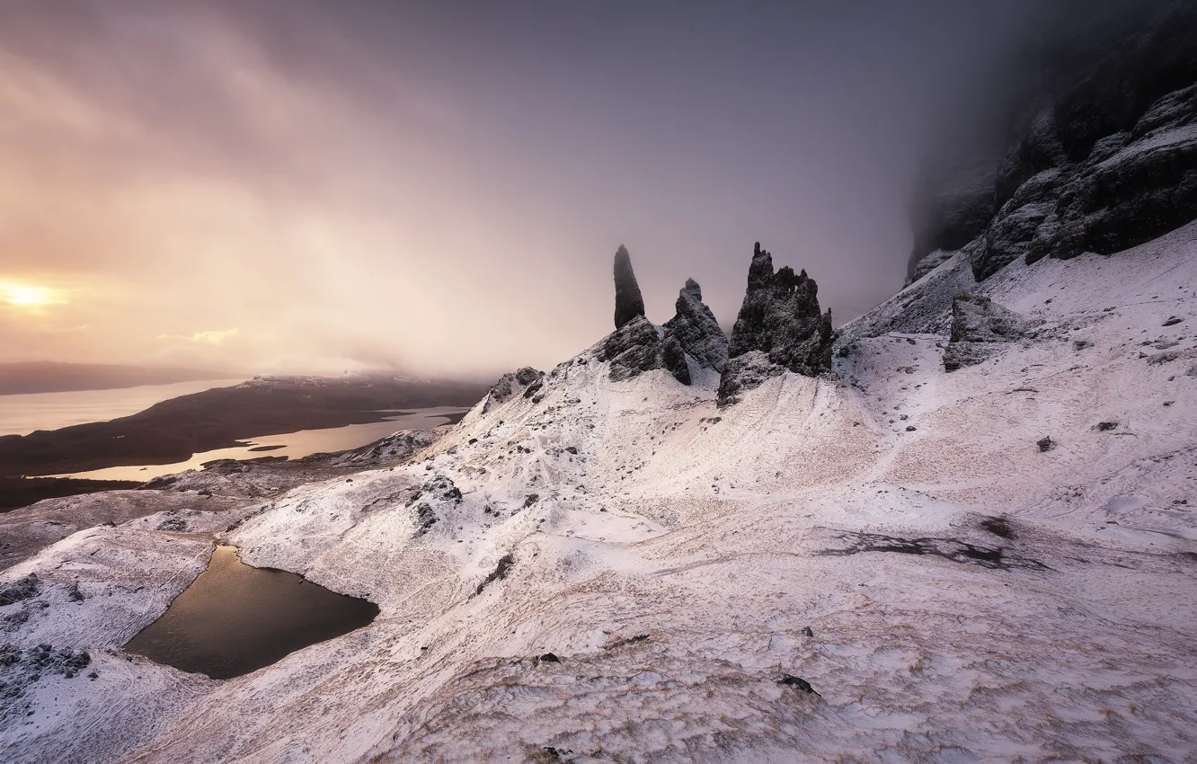 Photo wallpaper winter, snow, mountains, rocks, Scotland