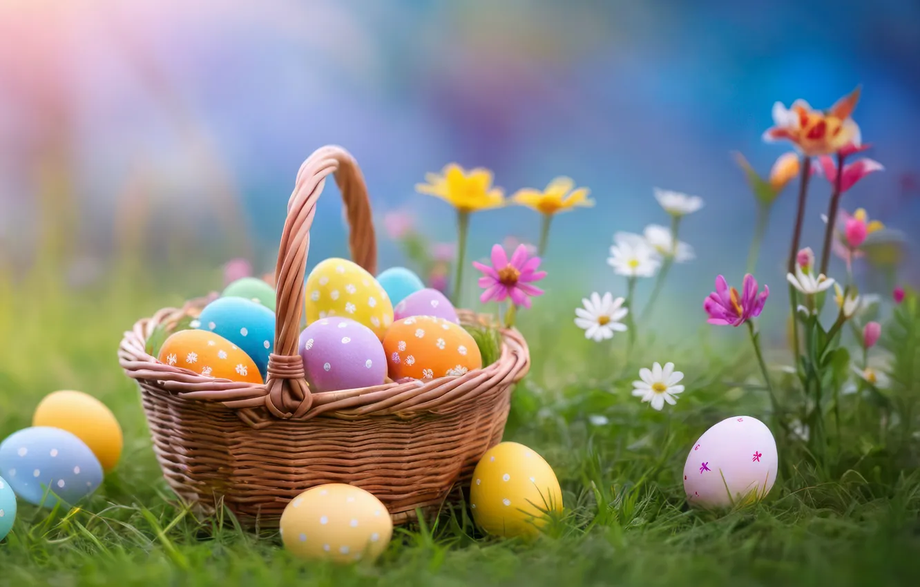 Photo wallpaper flowers, eggs, spring, colorful, Easter, flowers, spring, Easter