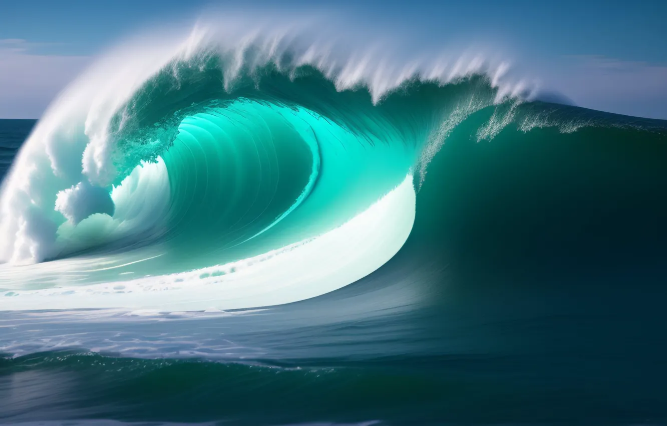 Photo wallpaper sea, wave, water, light, squirt, storm, digital art, sea wave