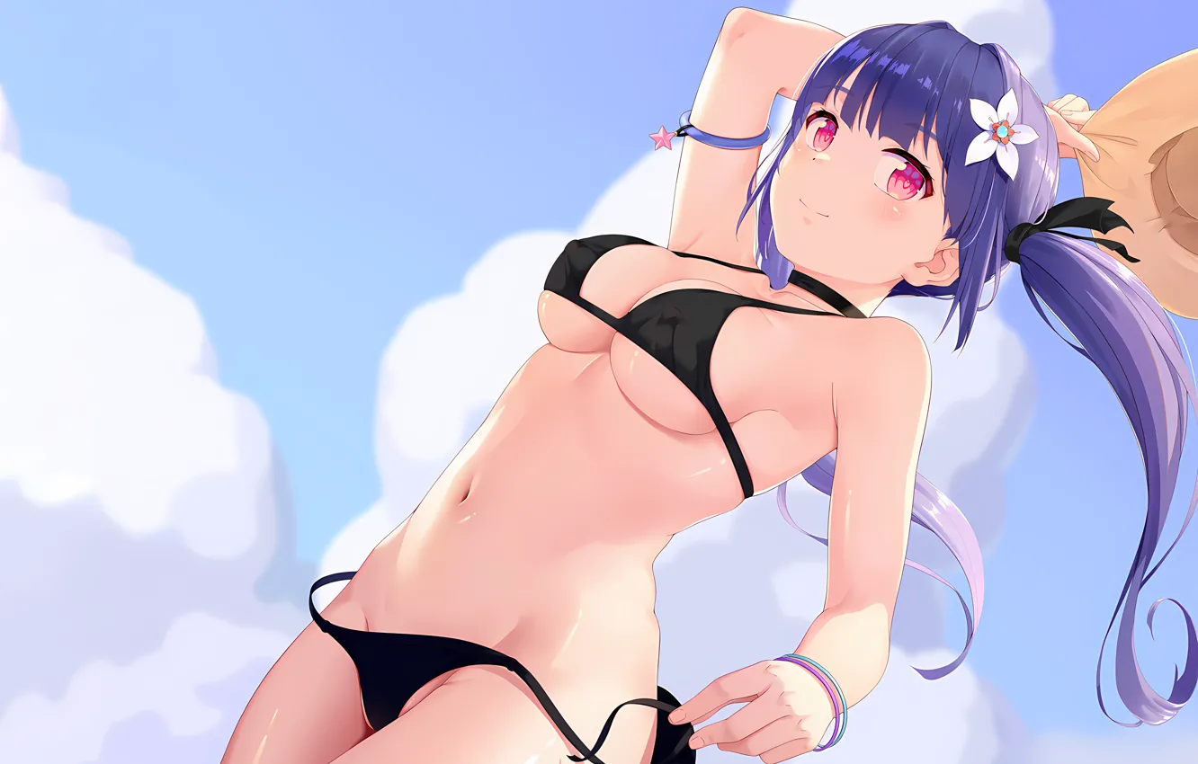 Photo wallpaper girl, sexy, cleavage, long hair, boobs, anime, beautiful, twintails