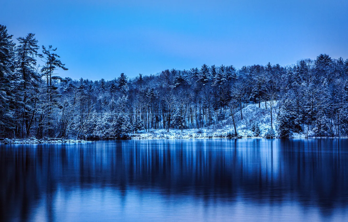 Photo wallpaper winter, snow, trees, lake, Park, Haviland Cove Park, Glens Falls