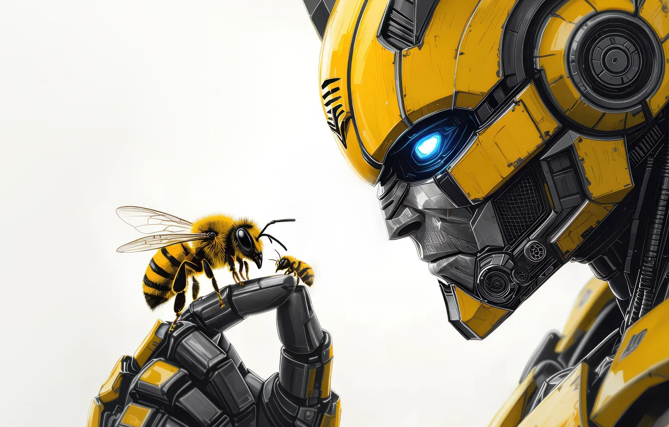 Photo wallpaper yellow, OSA, art, white background, the level, Bumblebee, Bumblebee