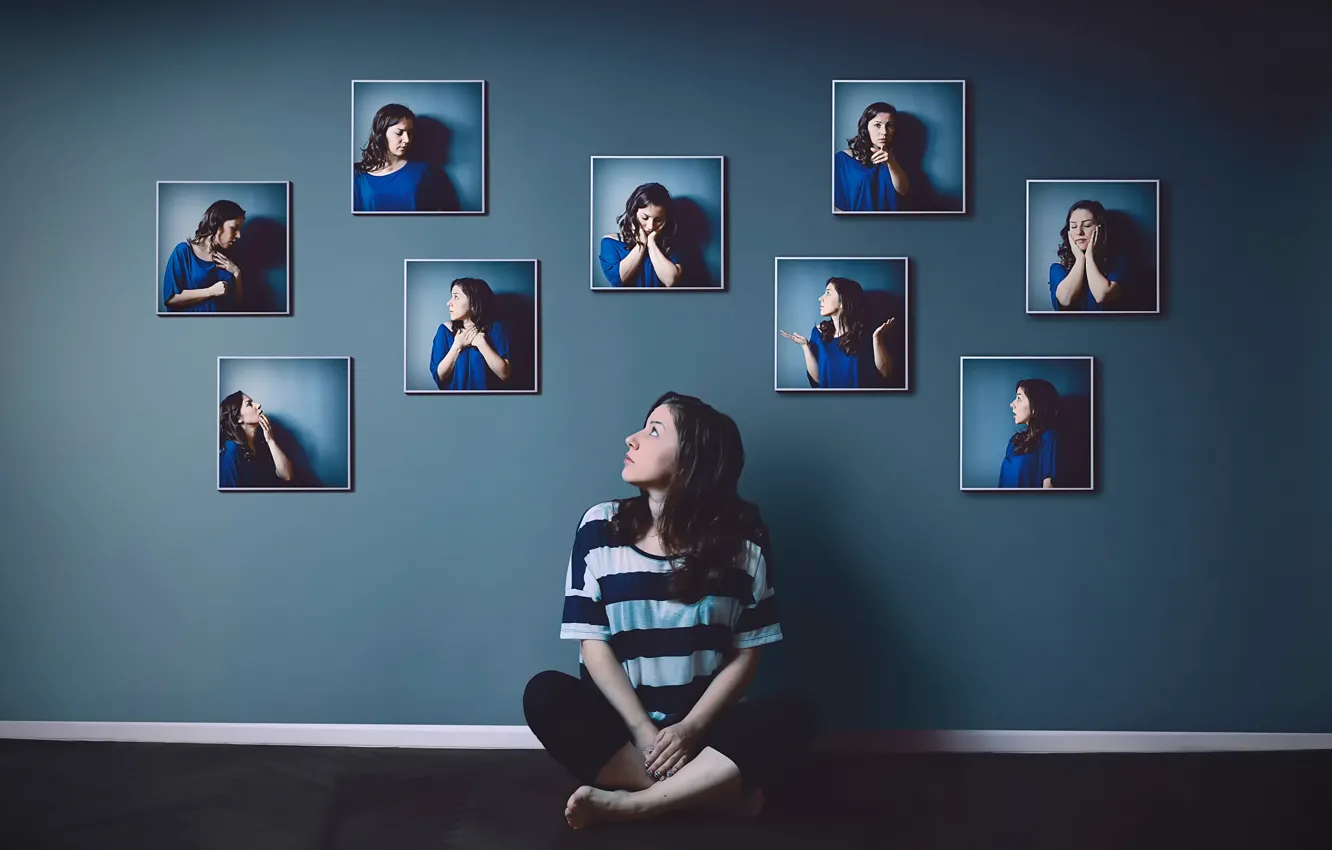 Photo wallpaper girl, emotions, photo, wall, gestures, portraits
