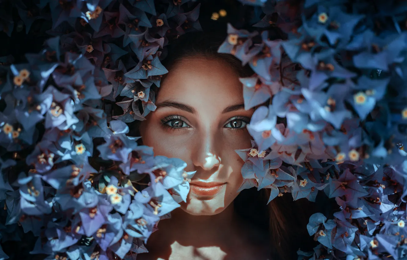 Photo wallpaper girl, flowers, lilac, Alexandra, SUMMER