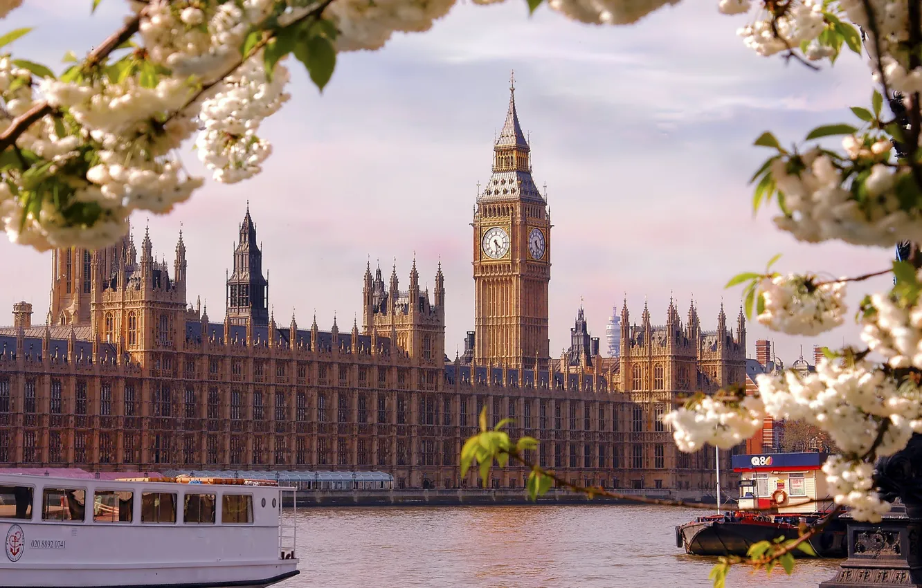 Photo wallpaper England, London, The city, River, The Parliament Building