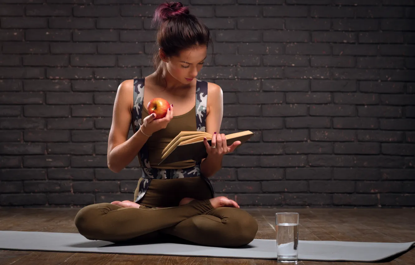 Photo wallpaper book, yoga, exercises, healthy food, Intellect