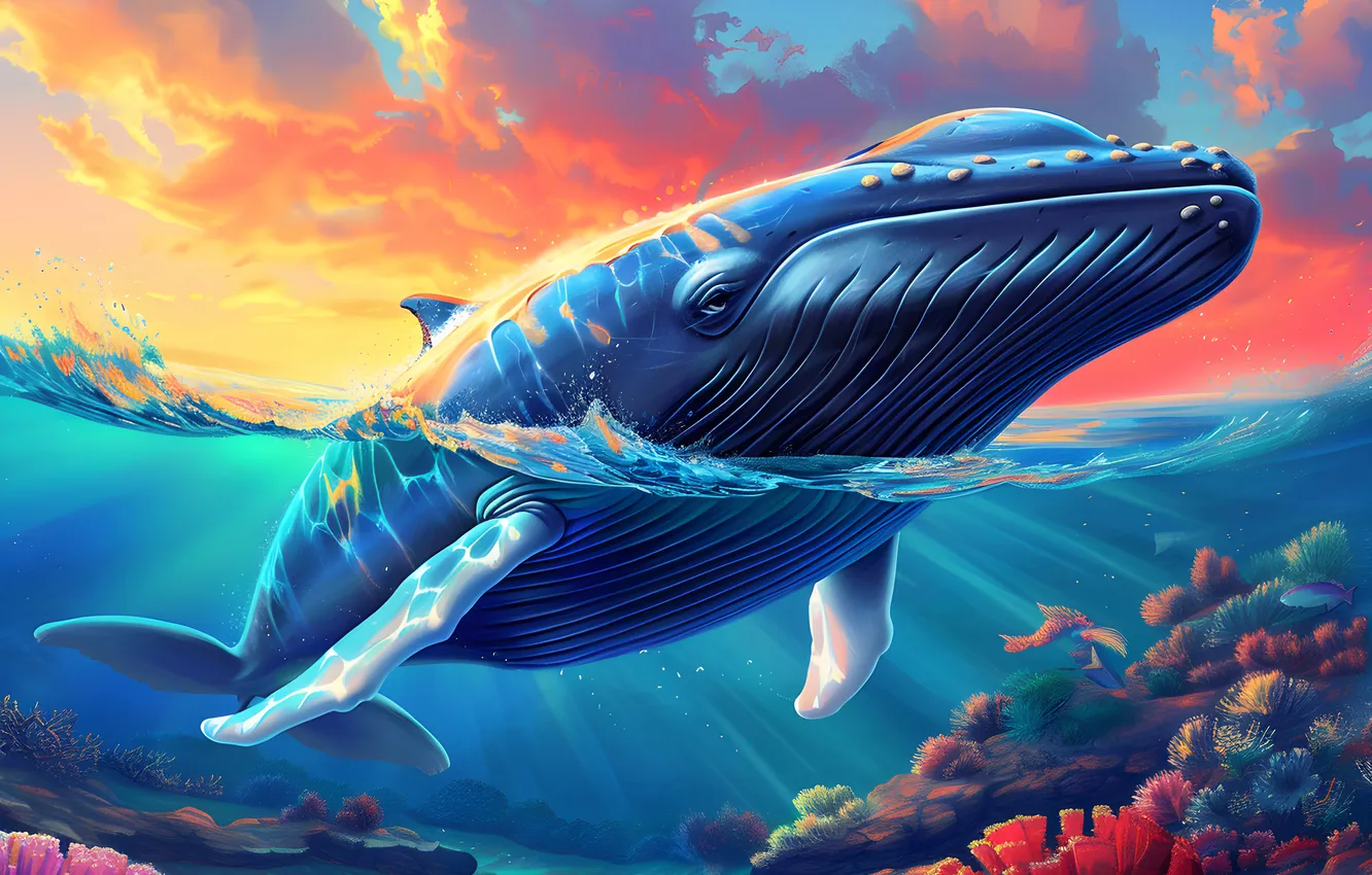 Photo wallpaper sea, clouds, corals, kit, digital art, AI art, The Art of Artificial Intelligence, neural network