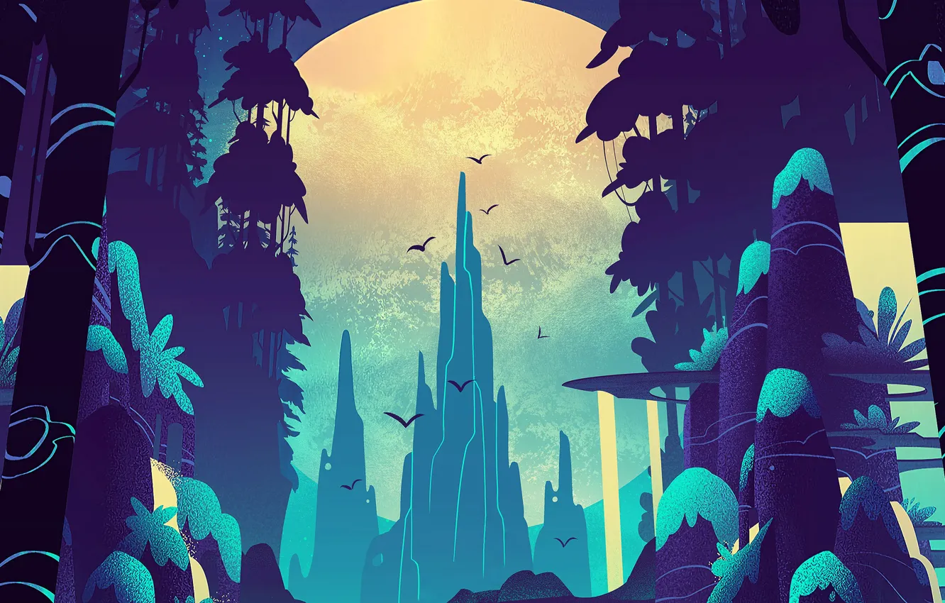 Photo wallpaper moon, forest, tears, Lunar