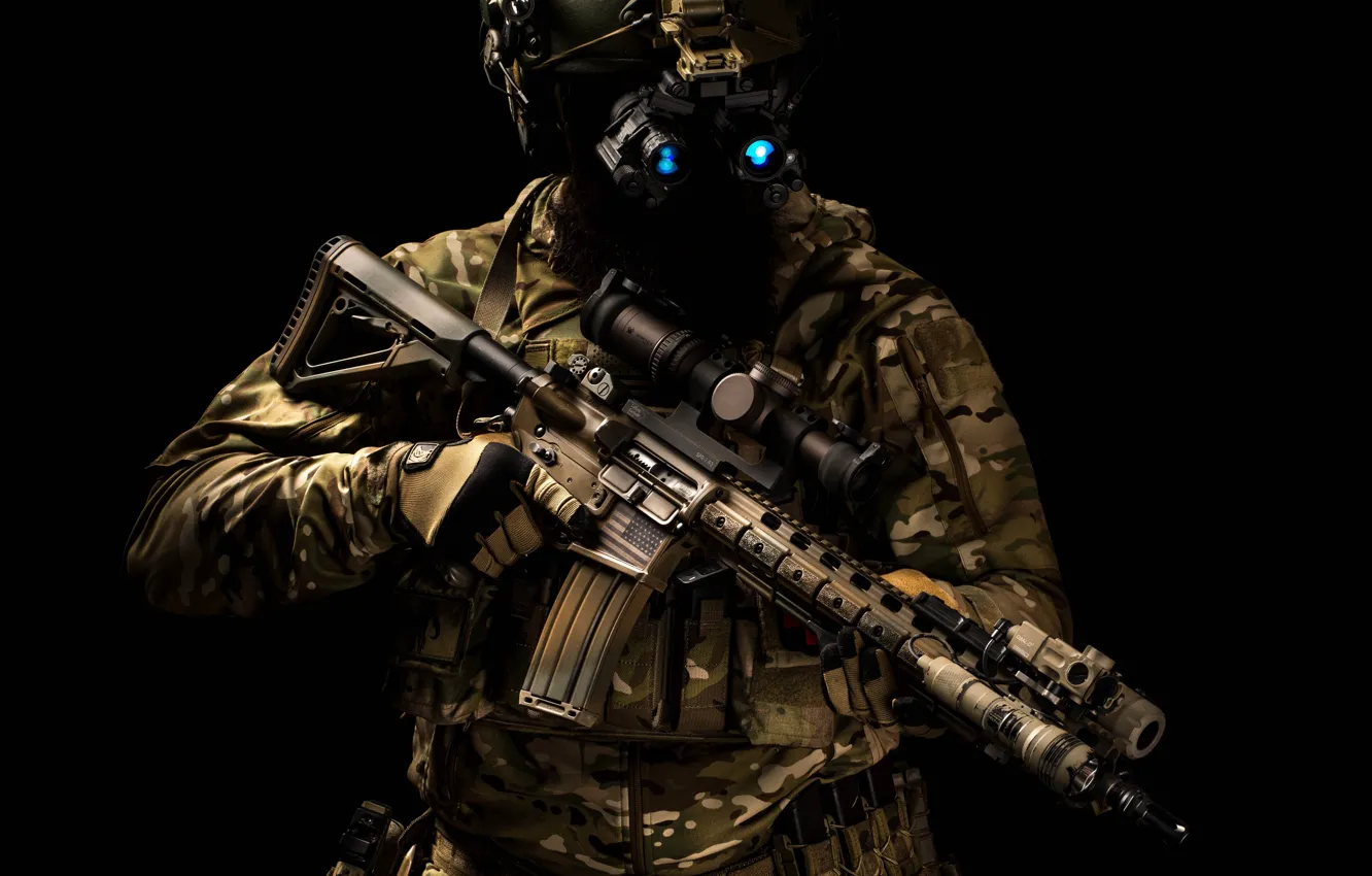 Photo wallpaper equipment, helmet, assault rifle, automatic carbine