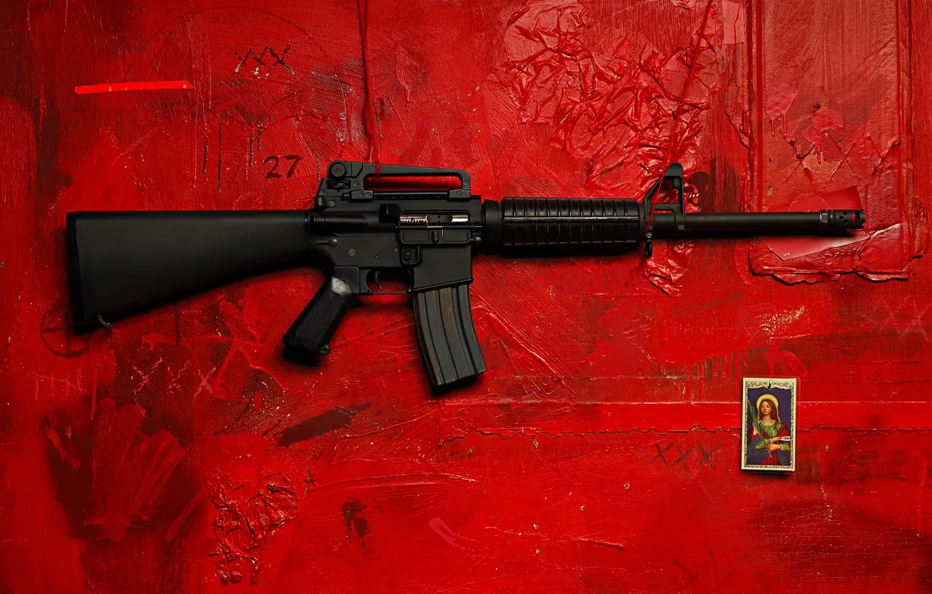 Photo wallpaper background, wall, icons, assault rifle