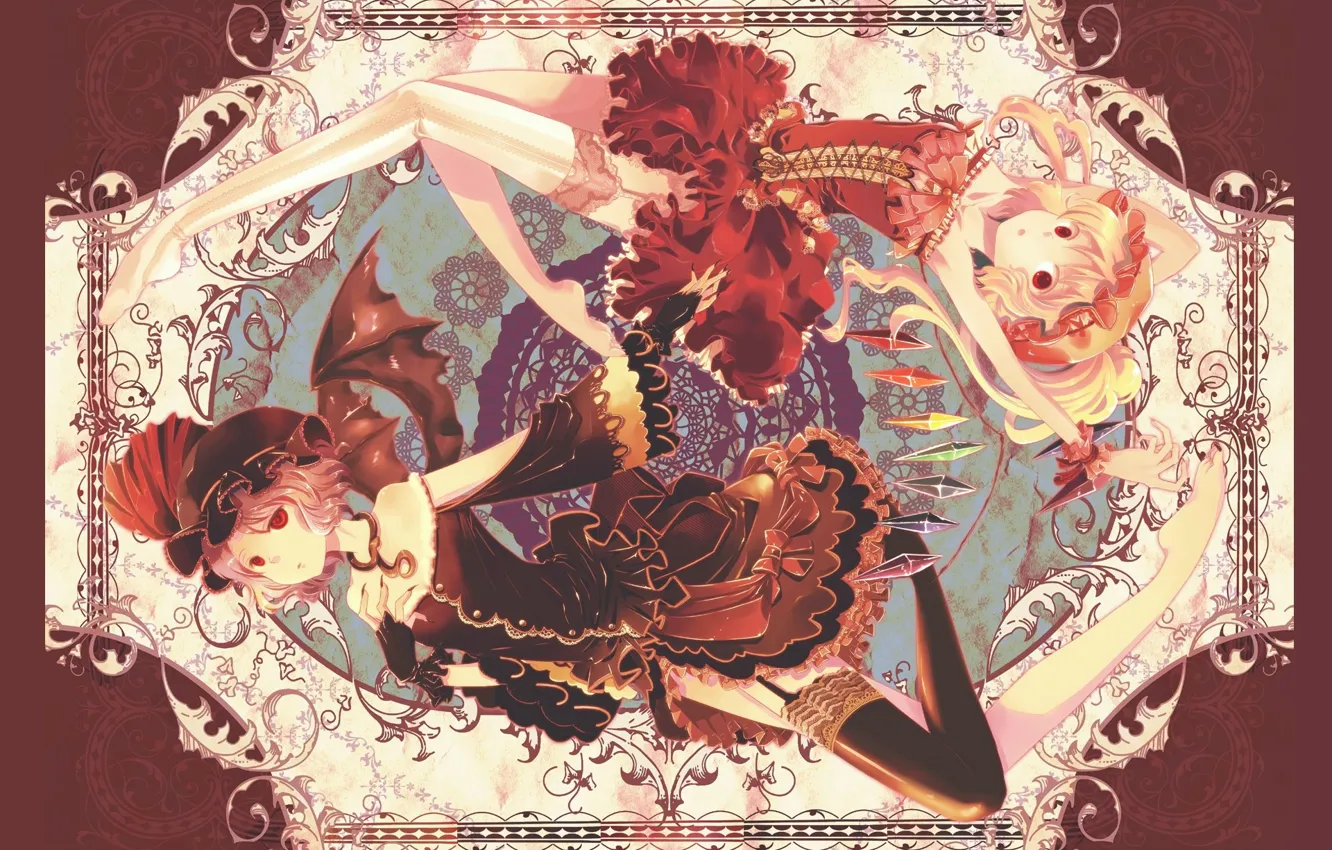 Photo wallpaper crystals, corset, black dress, red dress, red eyes, lace, cap, ruffles