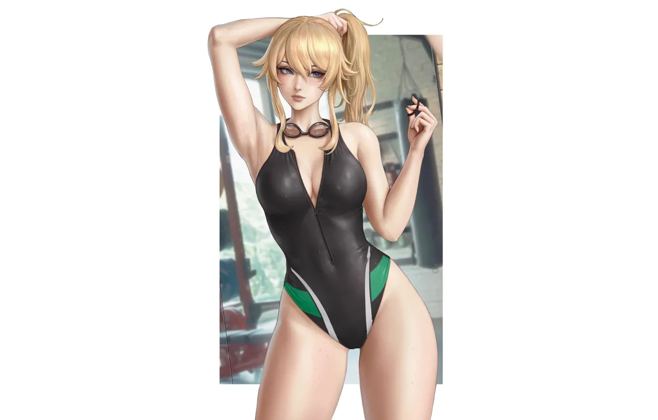Photo wallpaper girl, hot, sexy, boobs, anime, pretty, blonde, swimsuit