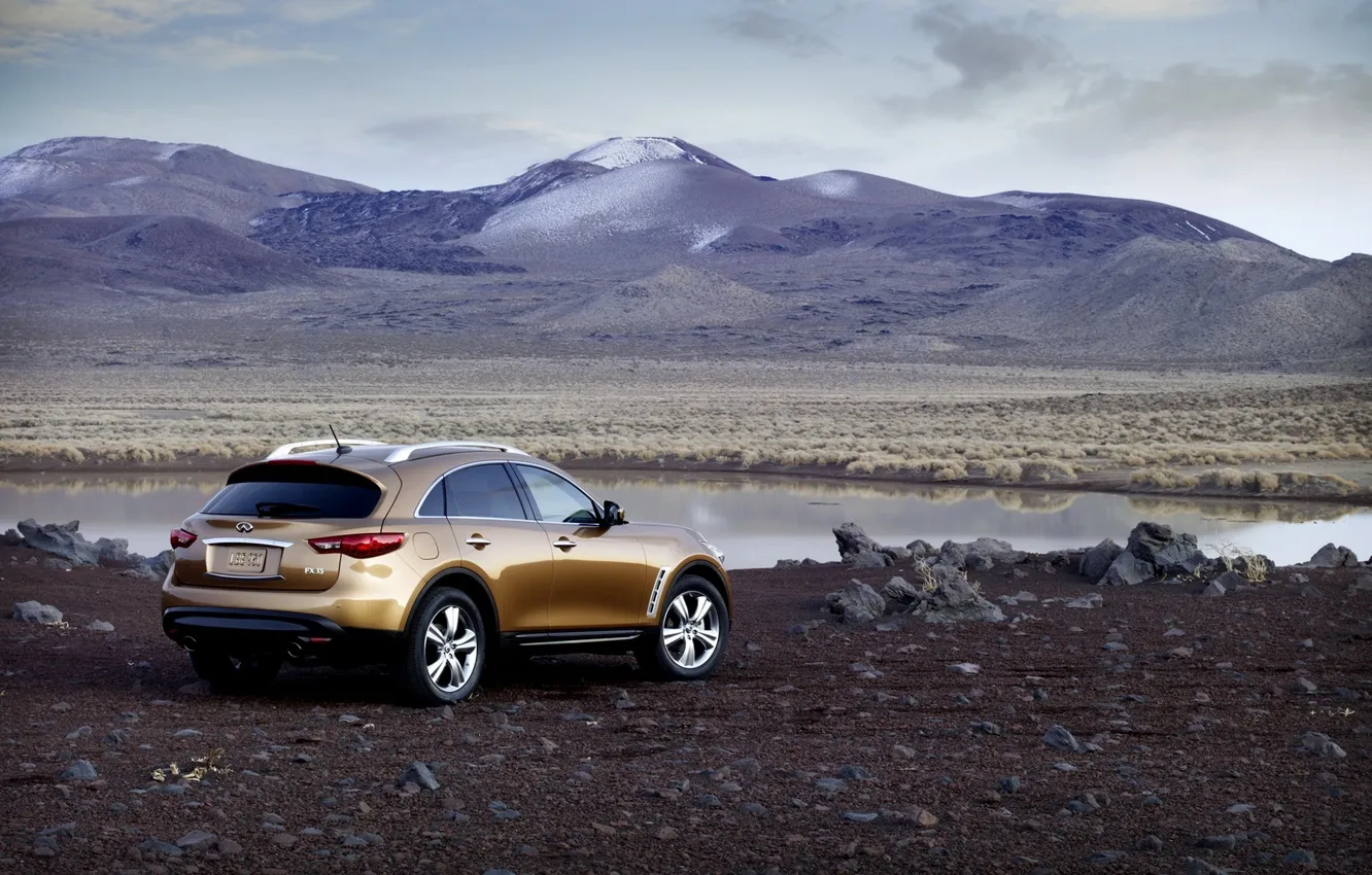 Photo wallpaper sand, mountains, orange, the dunes, lake, stones, desert, lights