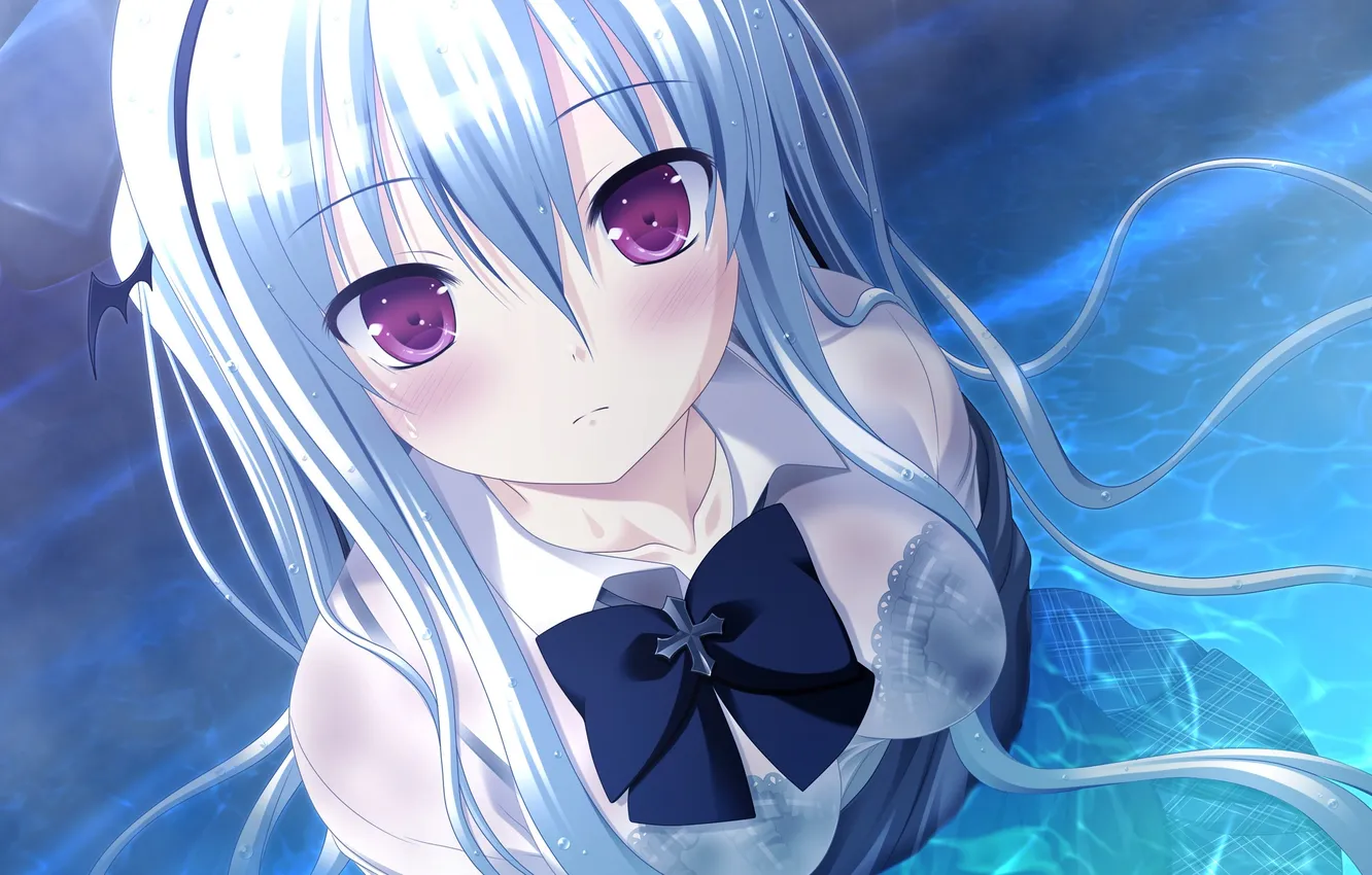 Photo wallpaper water, girl, linen, wet, form, bow, makita maki, shinigami no testament