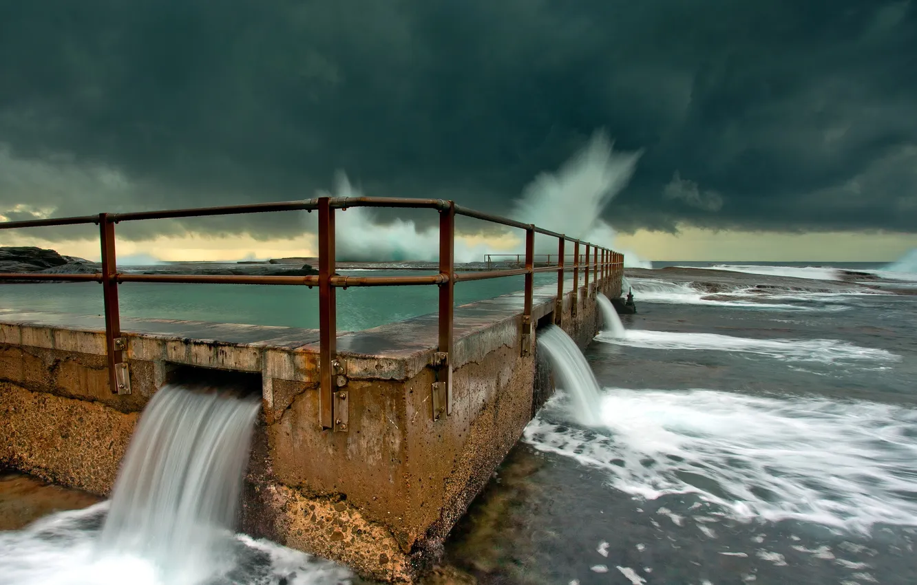 Photo wallpaper sea, wave, landscape, night