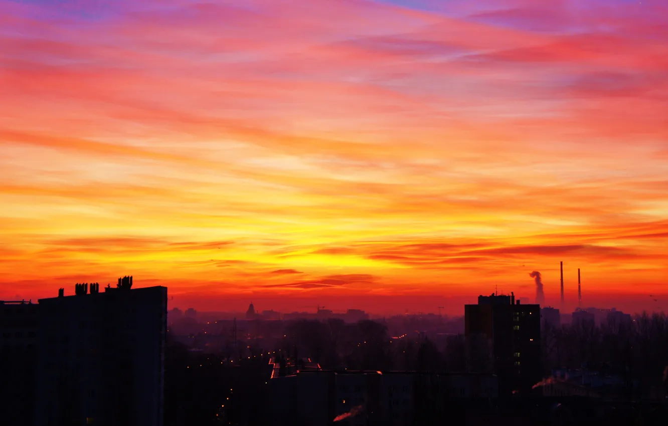 Photo wallpaper sunset, red, home, the sun