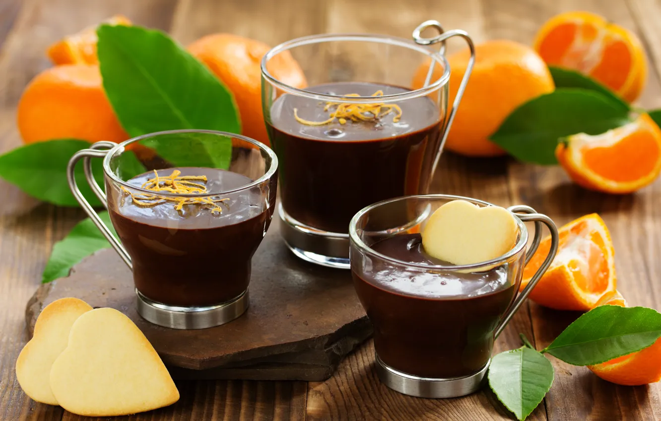 Photo wallpaper orange, heart, food, chocolate, cookies, cream, dessert, heart