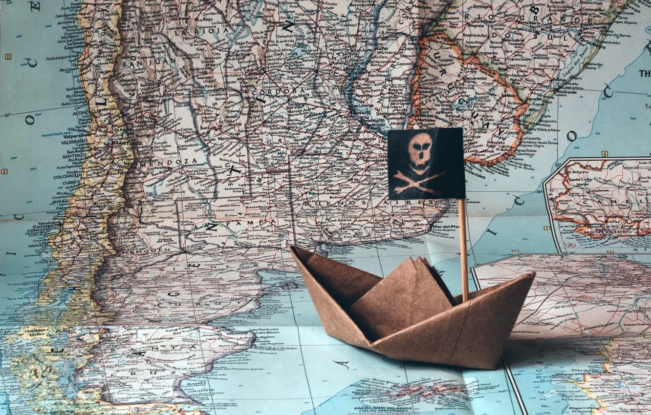 Photo wallpaper ship, map, origami