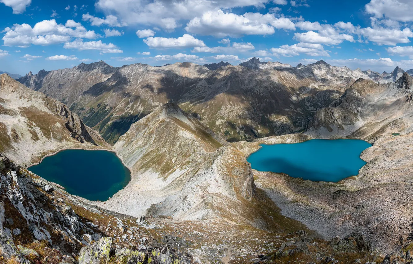 Photo wallpaper mountains, lake, rocks
