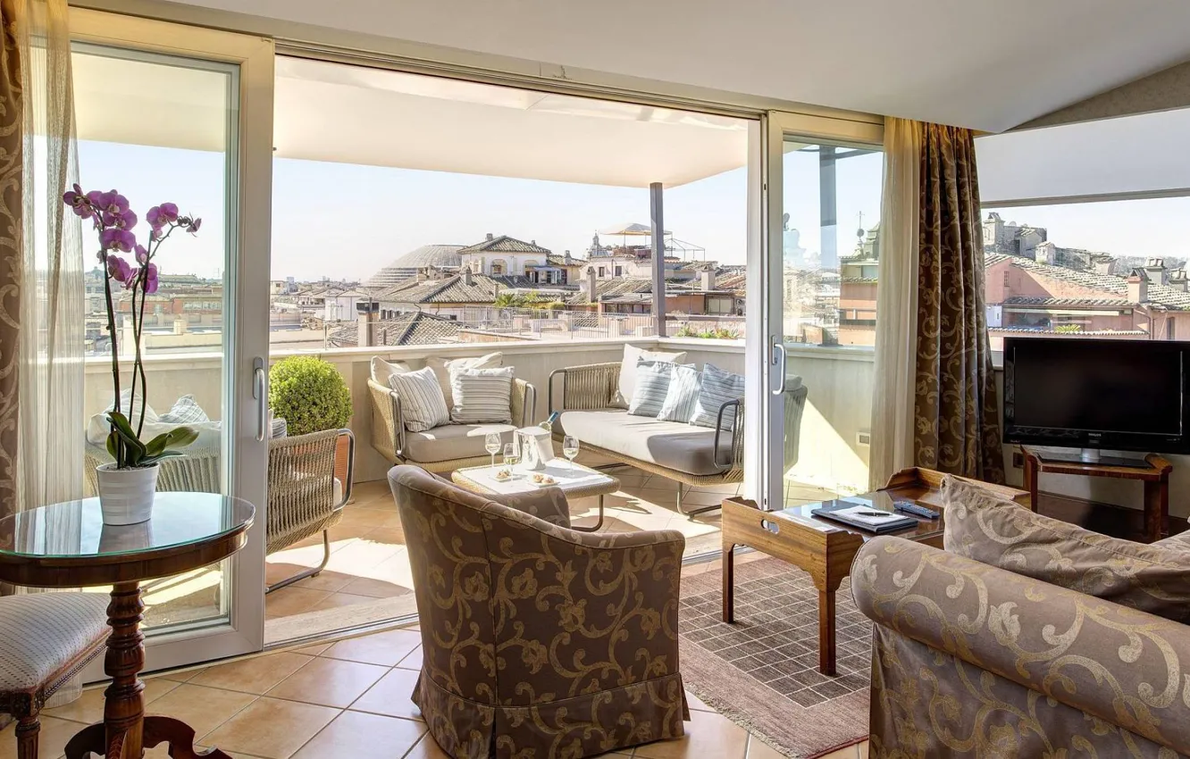 Photo wallpaper interior, terrace, living room, Rome, Living room and a terrace