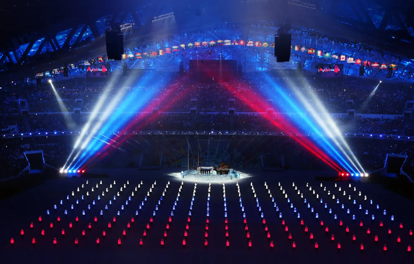 Photo wallpaper white, blue, red, flag, Olympics, Russia, Sochi, speech
