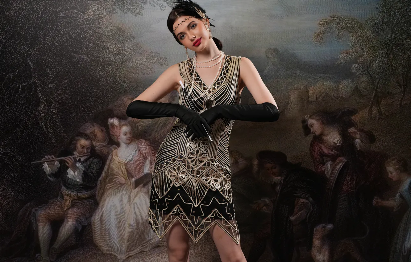 Photo wallpaper look, decoration, background, model, portrait, makeup, figure, dress