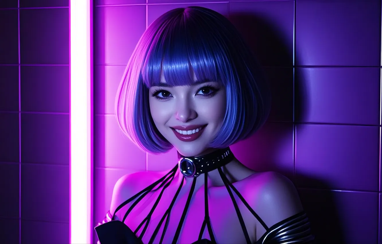 Photo wallpaper women, anime girls, Korean, purple background, MidJourney, AI Art