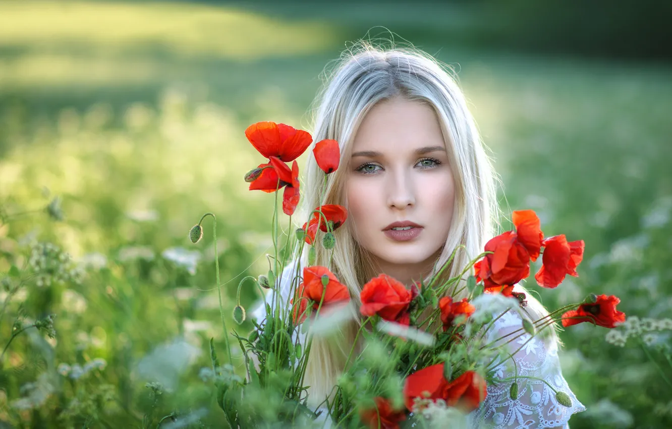 Photo wallpaper look, flowers, face, mood, Maki, Gabriela, bokeh, Zanfoar