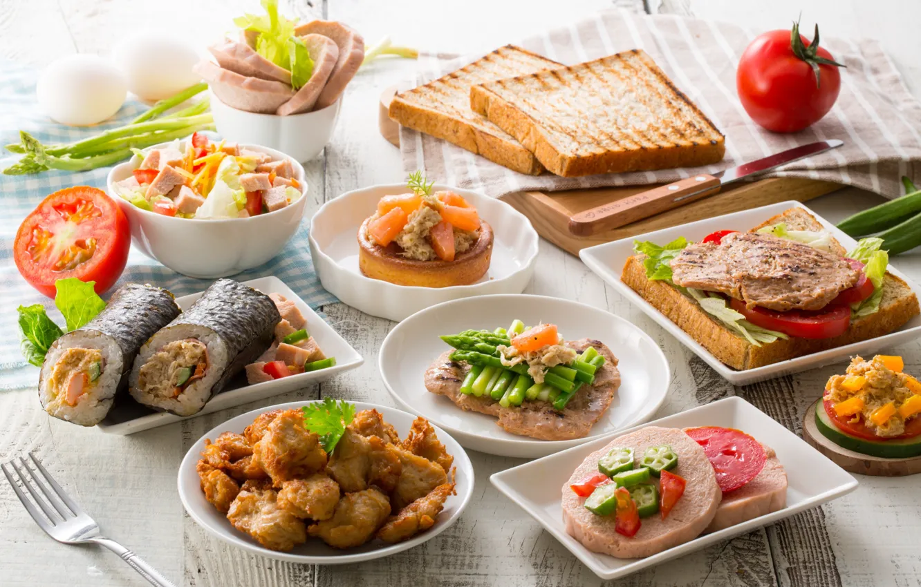 Photo wallpaper vegetables, rolls, toast, cuts