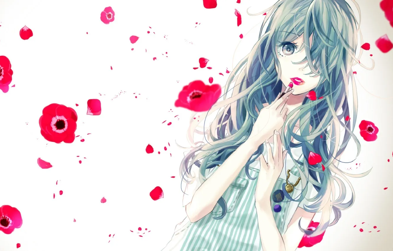 Photo wallpaper girl, flowers, Maki, lipstick