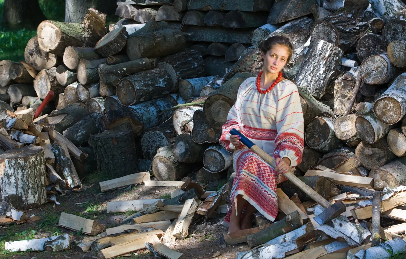 Photo wallpaper look, girl, wood, Ukrainian