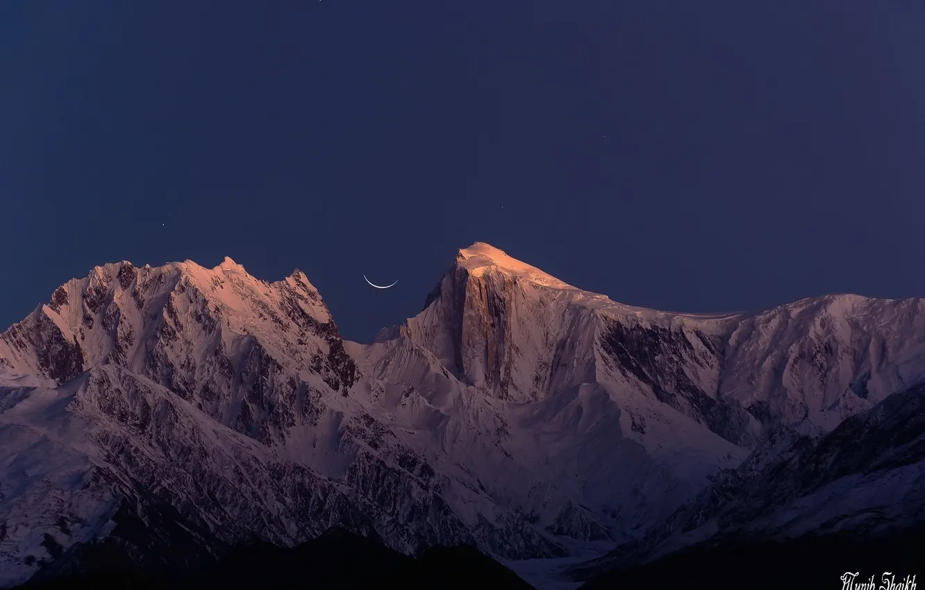 Photo wallpaper the sky, mountains, night, a month
