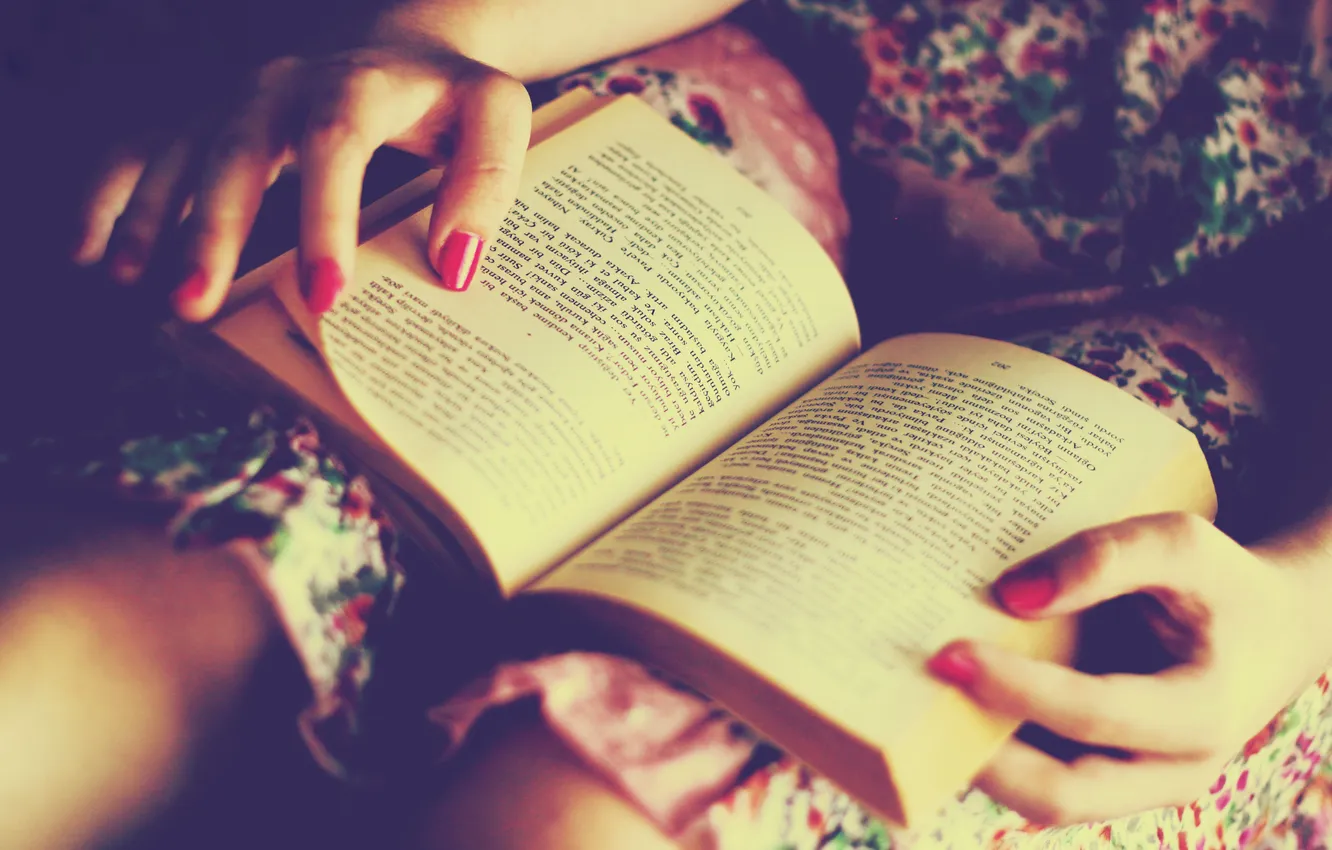 Photo wallpaper letters, hands, book, page, manicure