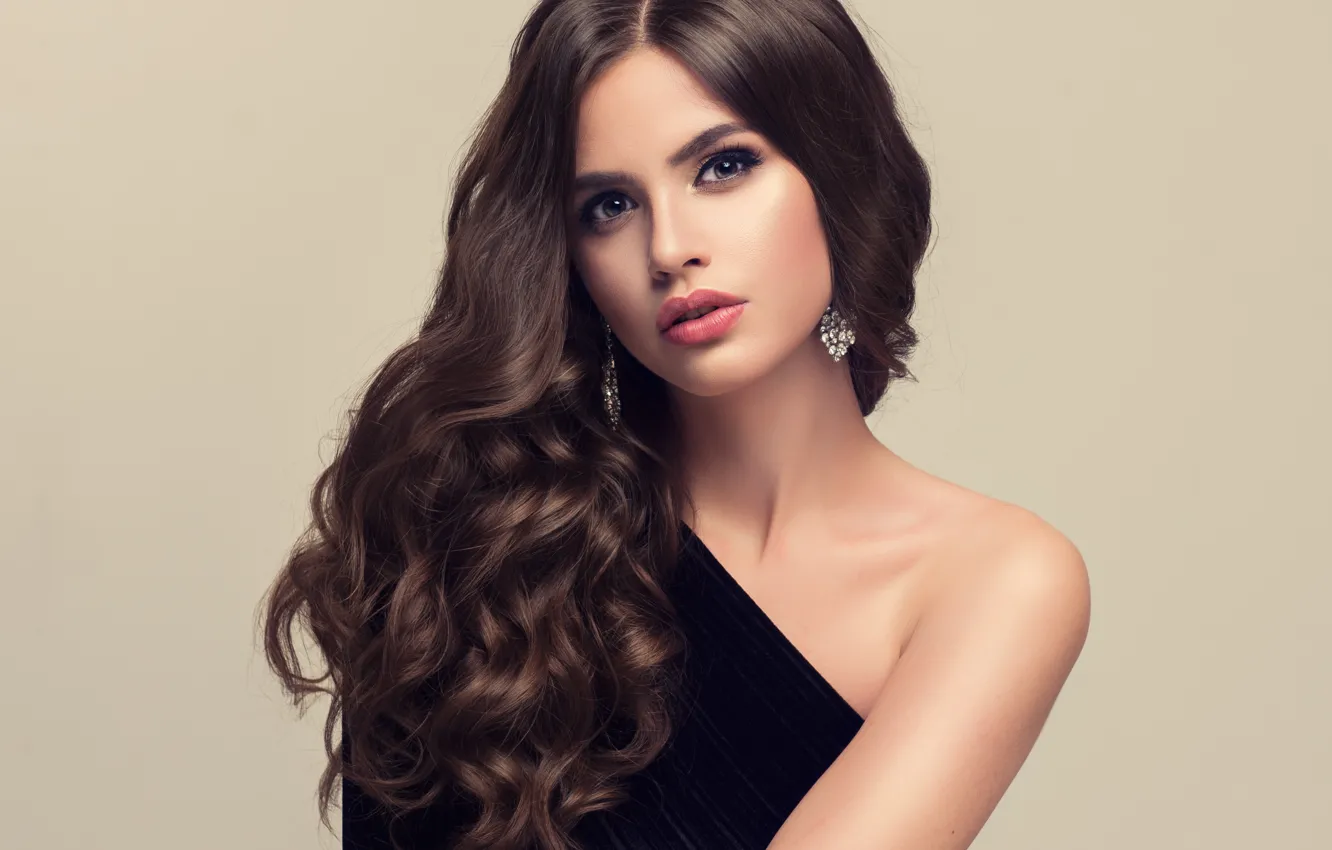 Photo wallpaper girl, pose, model, hair, makeup, hairstyle, shoulders, earrings