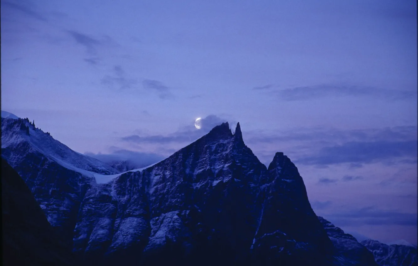 Photo wallpaper winter, the sky, clouds, snow, mountains, nature, rocks, the moon