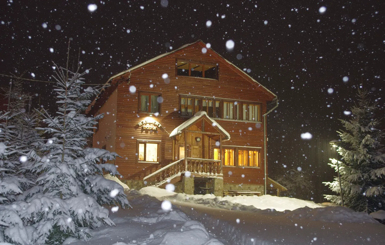 Photo wallpaper Winter, Snow, House, House, Winter, Snow, Snow trees, Snow trees