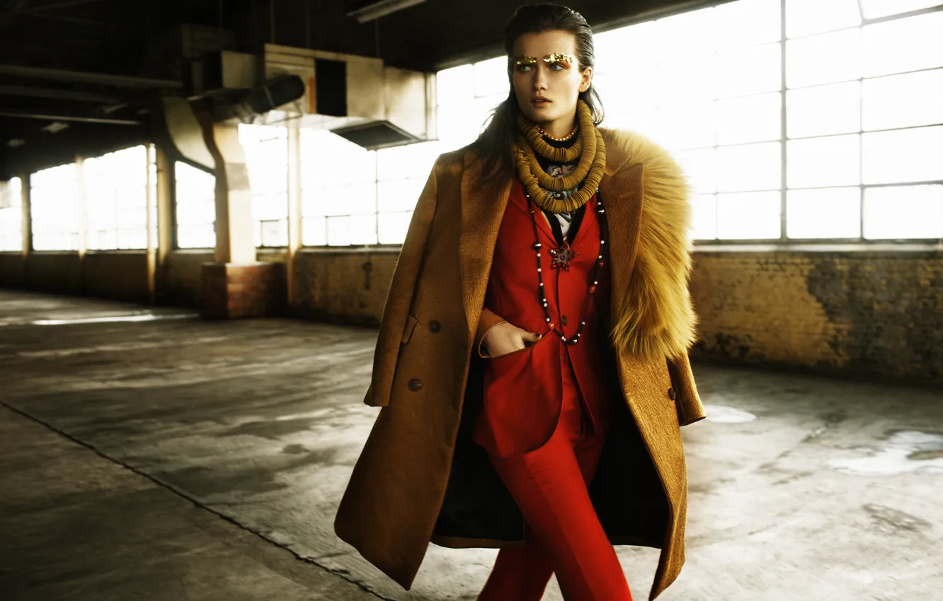 Photo wallpaper girl, model, coat, business suit, Katerina Netolicka