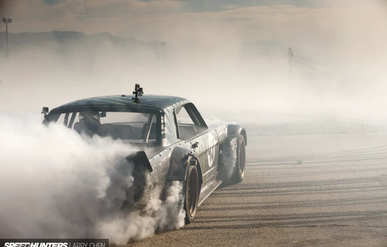 Photo wallpaper Mustang, Ford, Drift, Car, Race, Speed, Smoke, Hoonigan