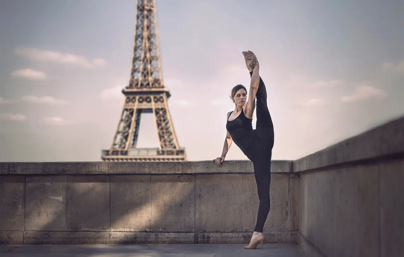 Photo wallpaper girl, Paris, Eiffel tower, twine