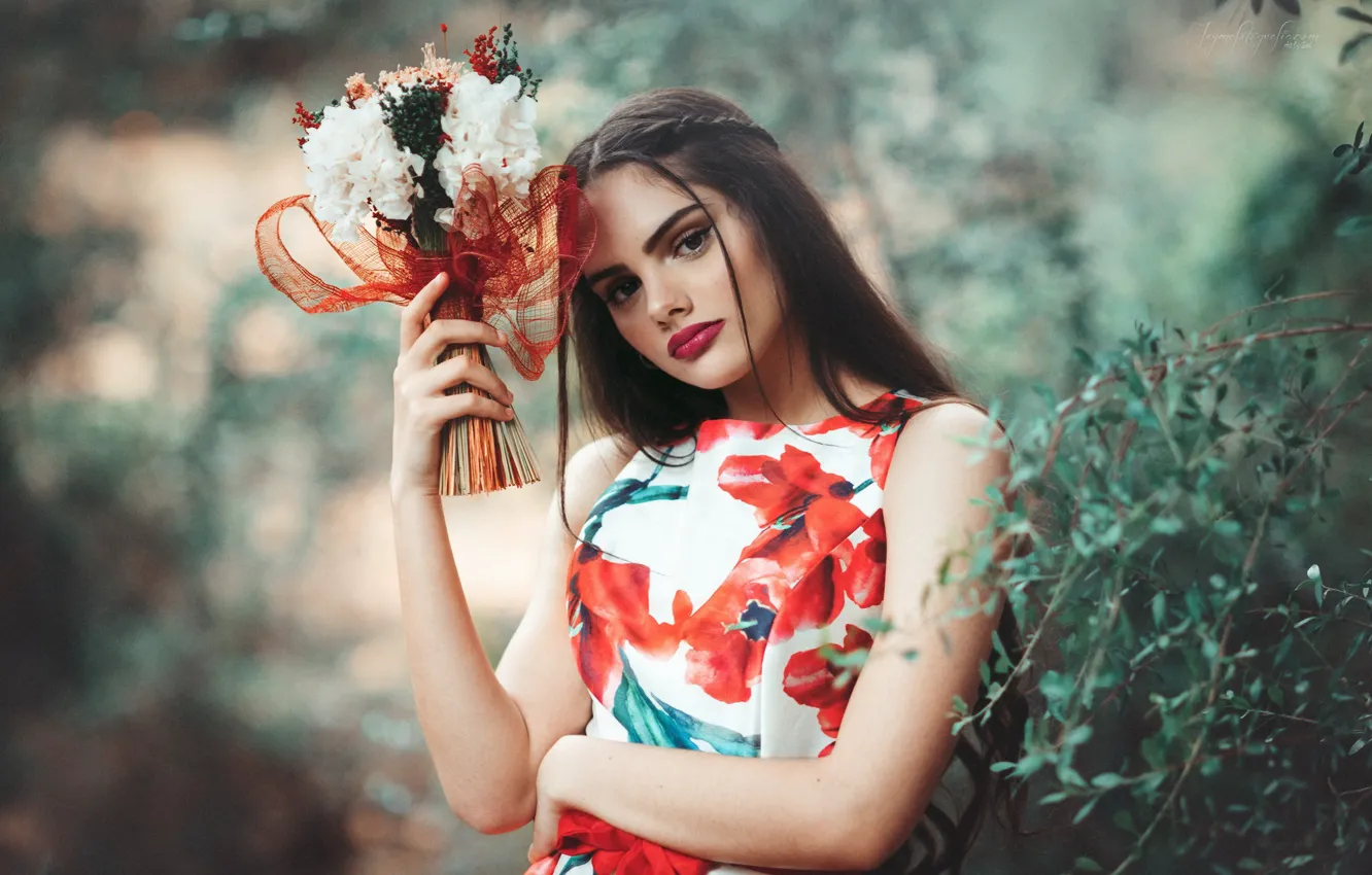 Photo wallpaper girl, flowers, rosa