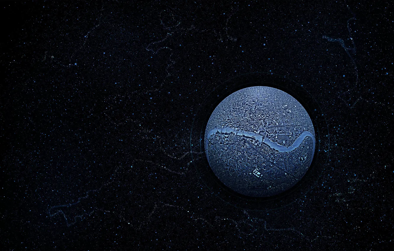 Photo wallpaper city, space, black