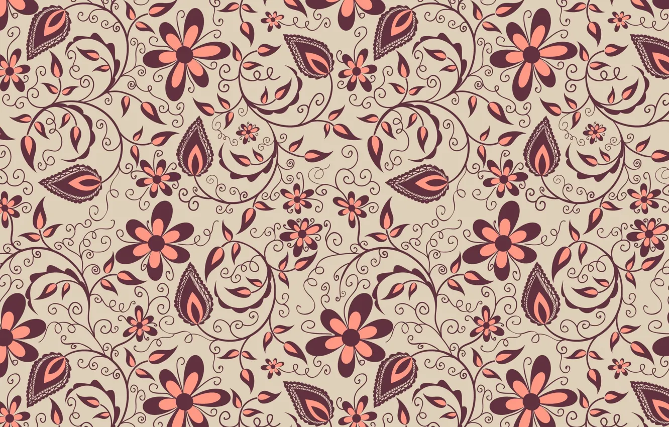 Photo wallpaper flowers, background, pattern, brown