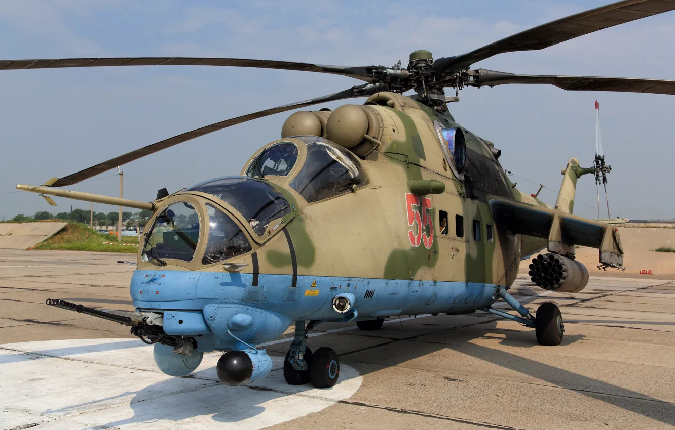 Photo wallpaper helicopter, the airfield, Mi-35, the Russian air force
