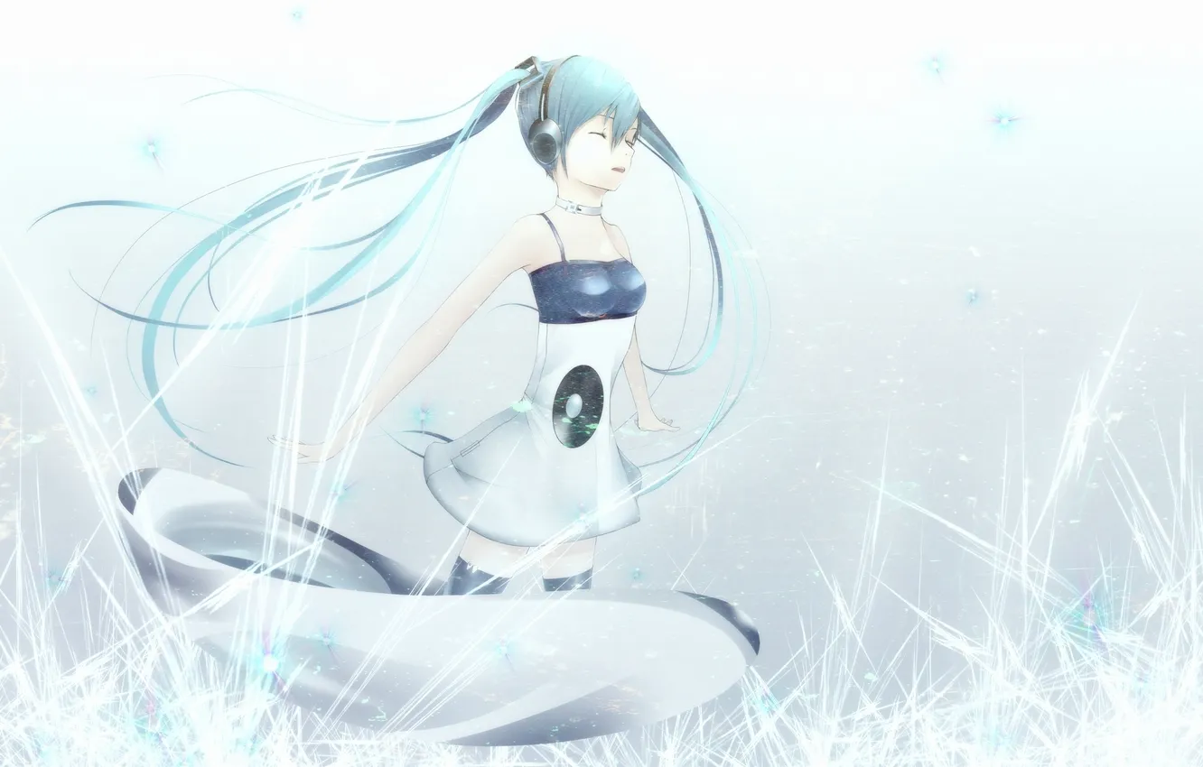 Photo wallpaper girl, headphones, art, vocaloid, hatsune miku, Vocaloid, oki, koi0koi