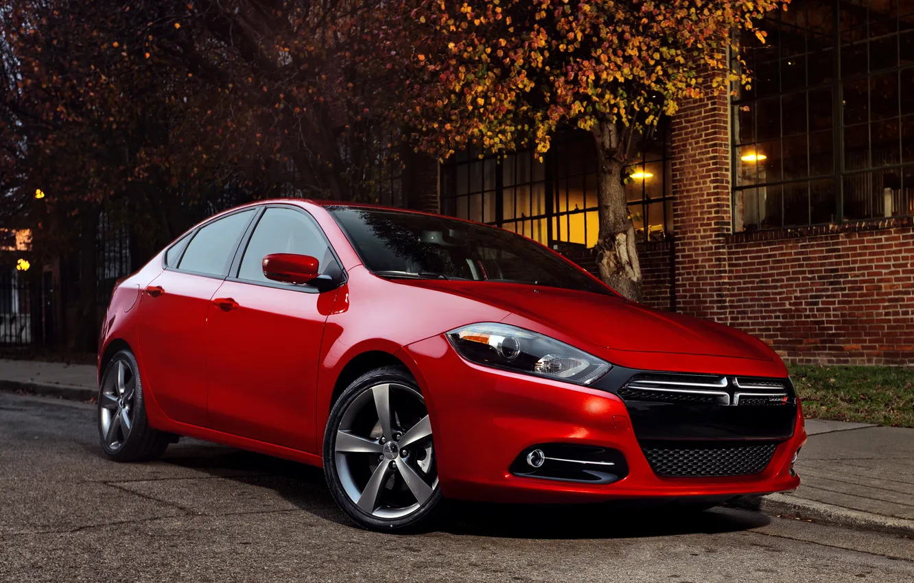 Photo wallpaper trees, red, home, Dodge, Dodge, the front, dart, Darth