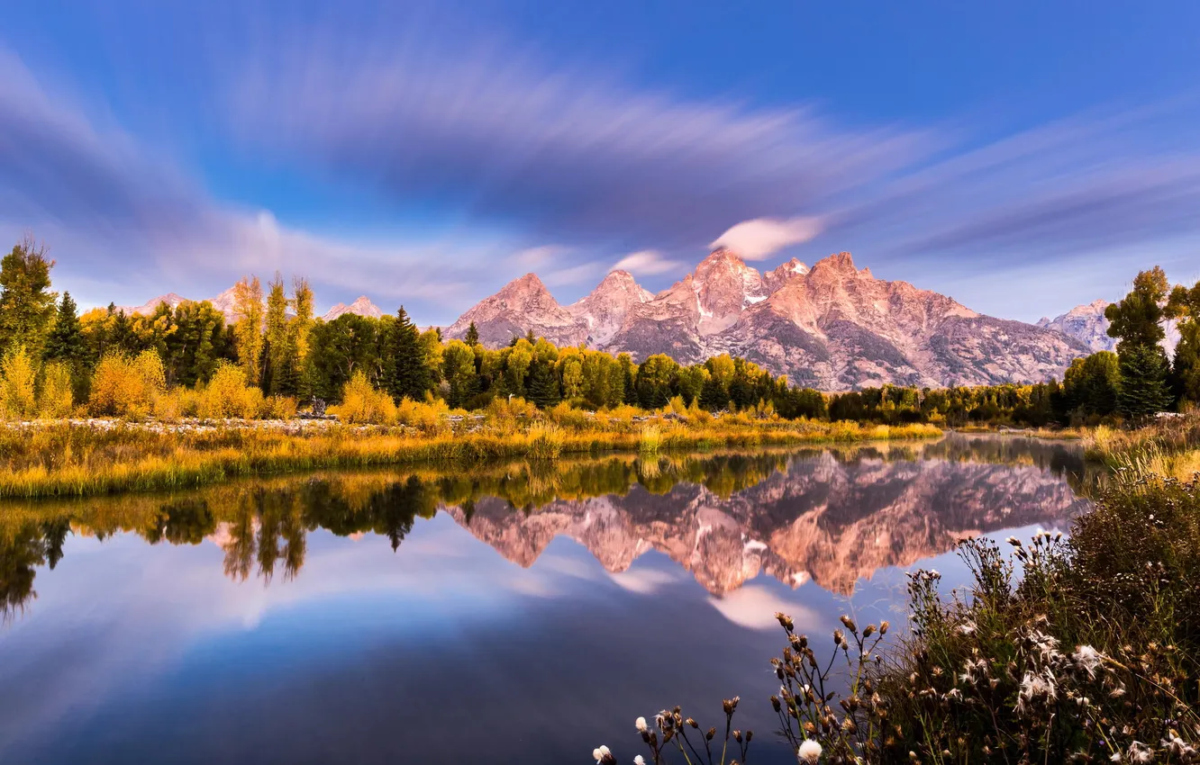 Photo wallpaper forest, the sky, mountains, nature, river