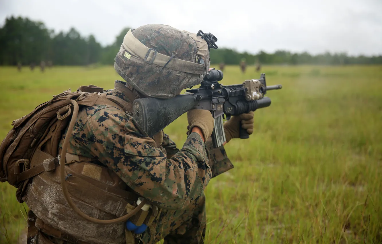 Photo wallpaper soldiers, United States Marine Corps, M16A4